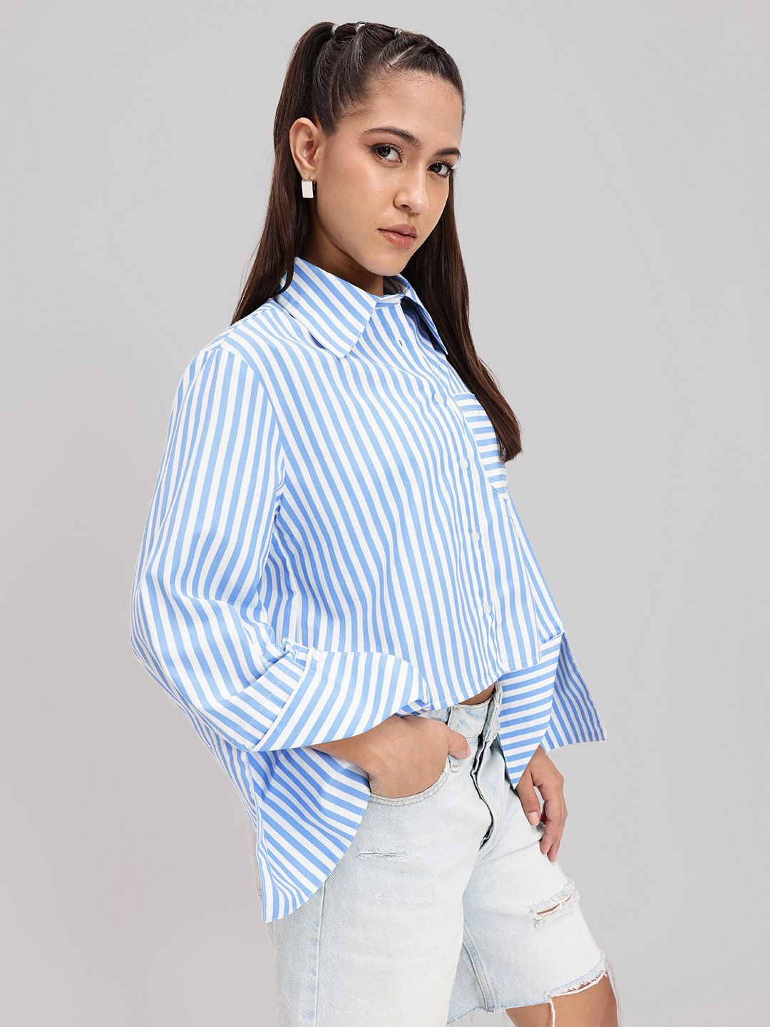 DressBerry Sleeve for Days Pointy Collar Striped Shirt