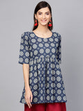 Gerua By Libas Women Navy Blue  Off-White Printed Pure Cotton A-Line Pure Cotton Kurti