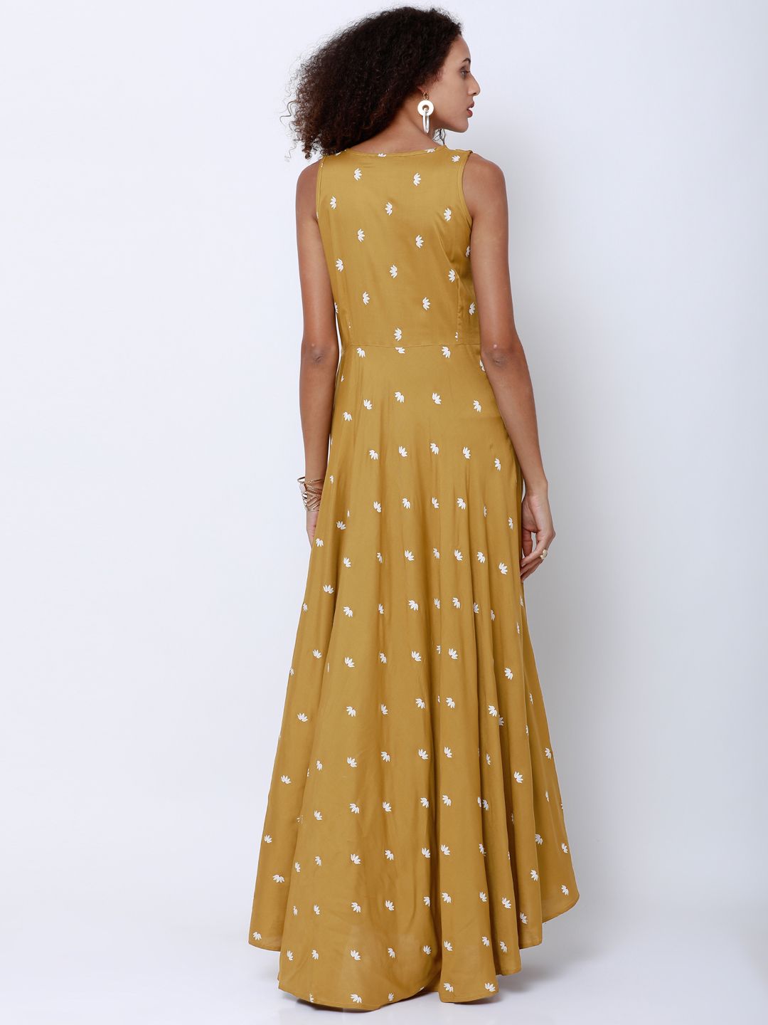 Vishudh Women Mustard & White Printed Anarkali Kurta