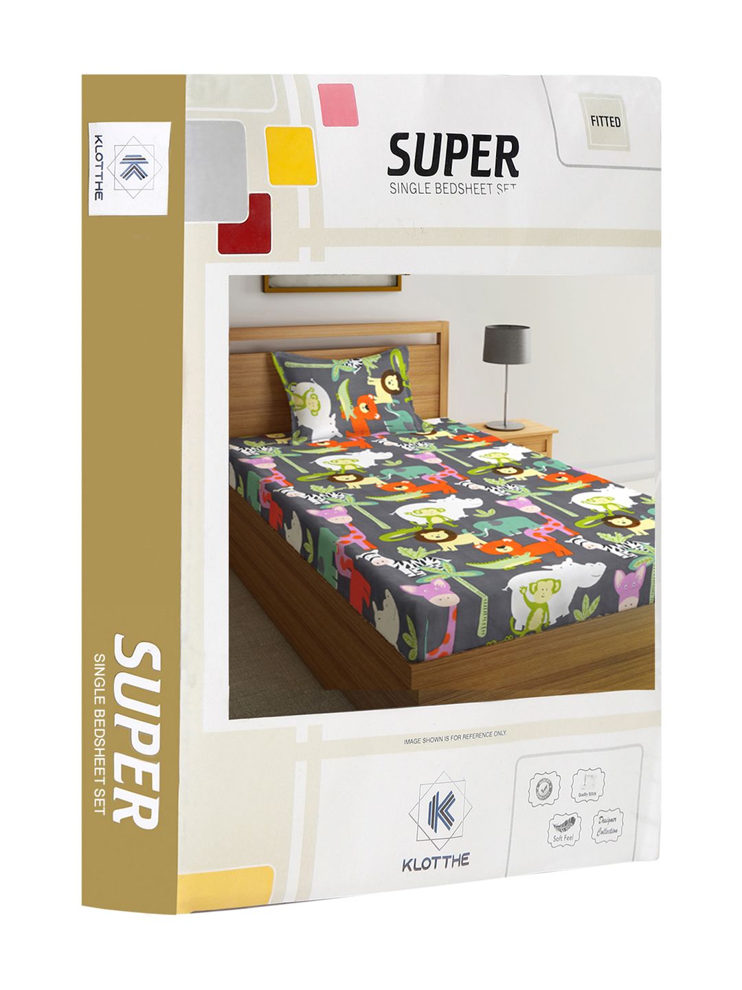 KLOTTHE Grey & White Printed 300TC Fitted Single Bedsheet With Pillow Cover