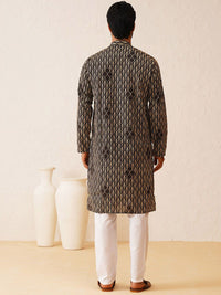 SOJANYA Kolar Mandarin Sulam Lengan Panjang Cotton Straight Kurta