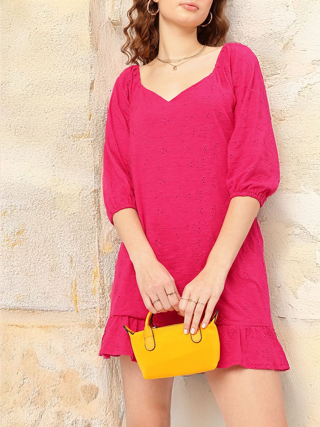 DressBerry Frilly Fun Schiffli Flounce Hem Mini Sheath Dress