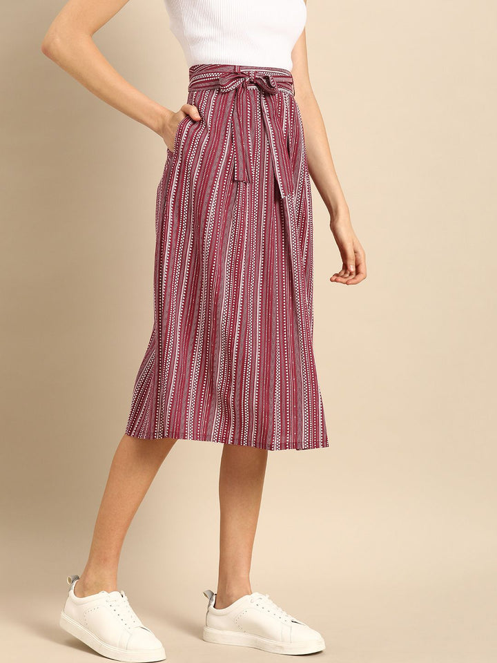 DressBerry Maroon & White Printed Flared Skirt