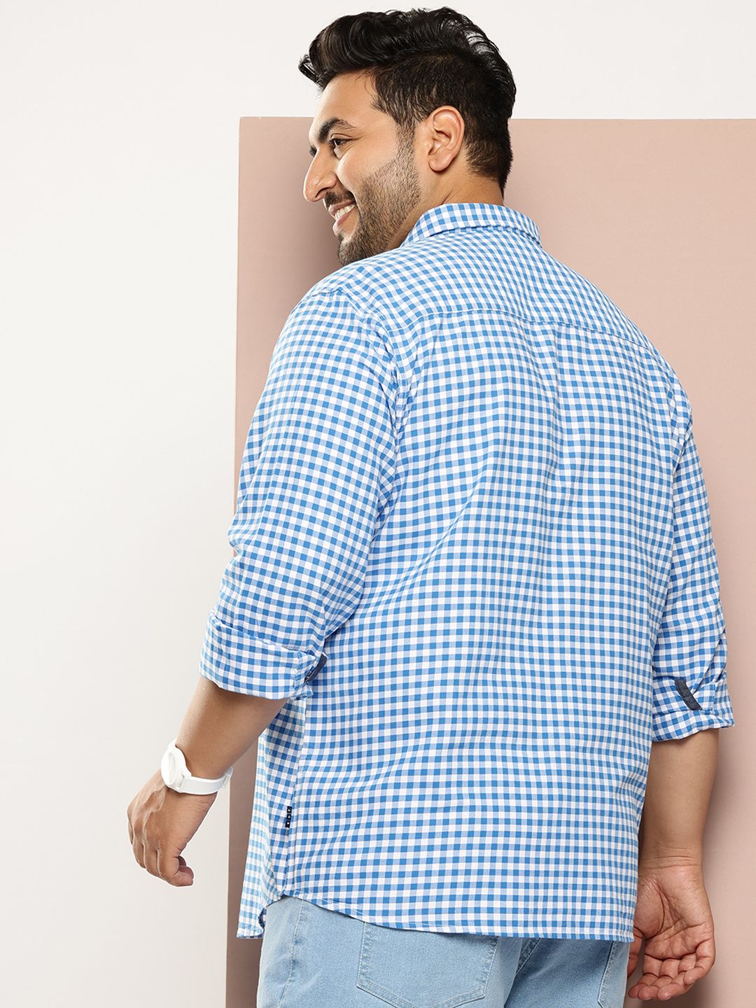 Thomas Scott Men Classic Slim Fit Gingham Checks Opaque Checked Casual Shirt
