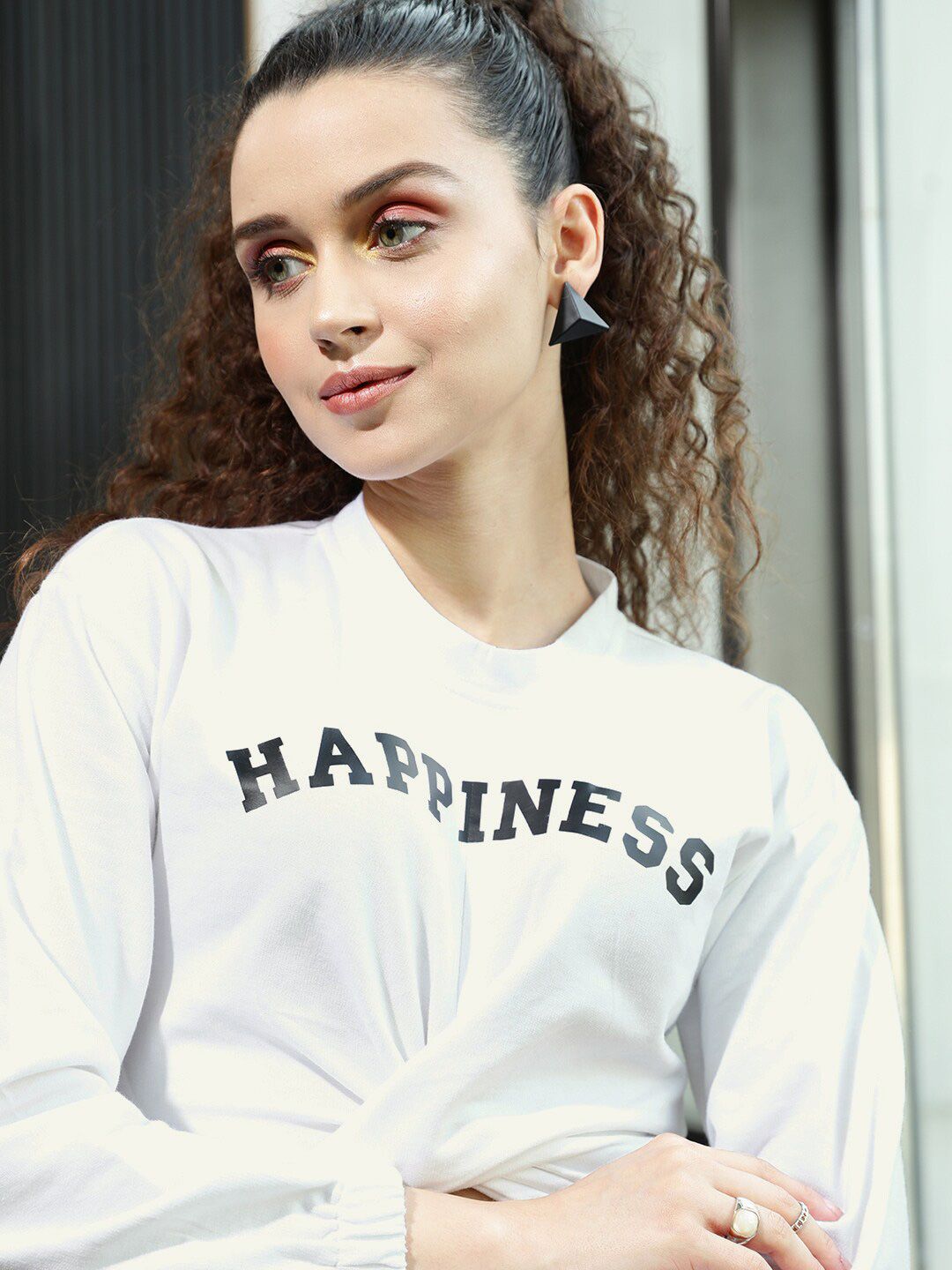 STREET 9 Women White Cotton Sweatshirt