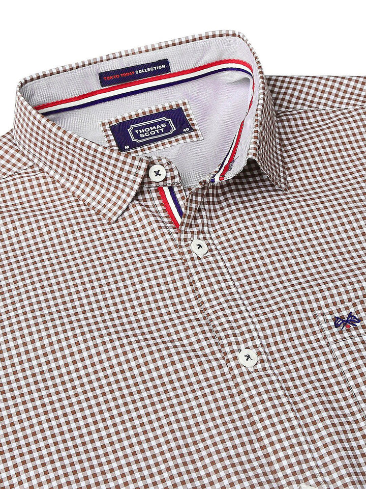 Thomas Scott Men Brown Relaxed Gingham Checks Checked Pure Cotton Casual  Sustainable Shirt
