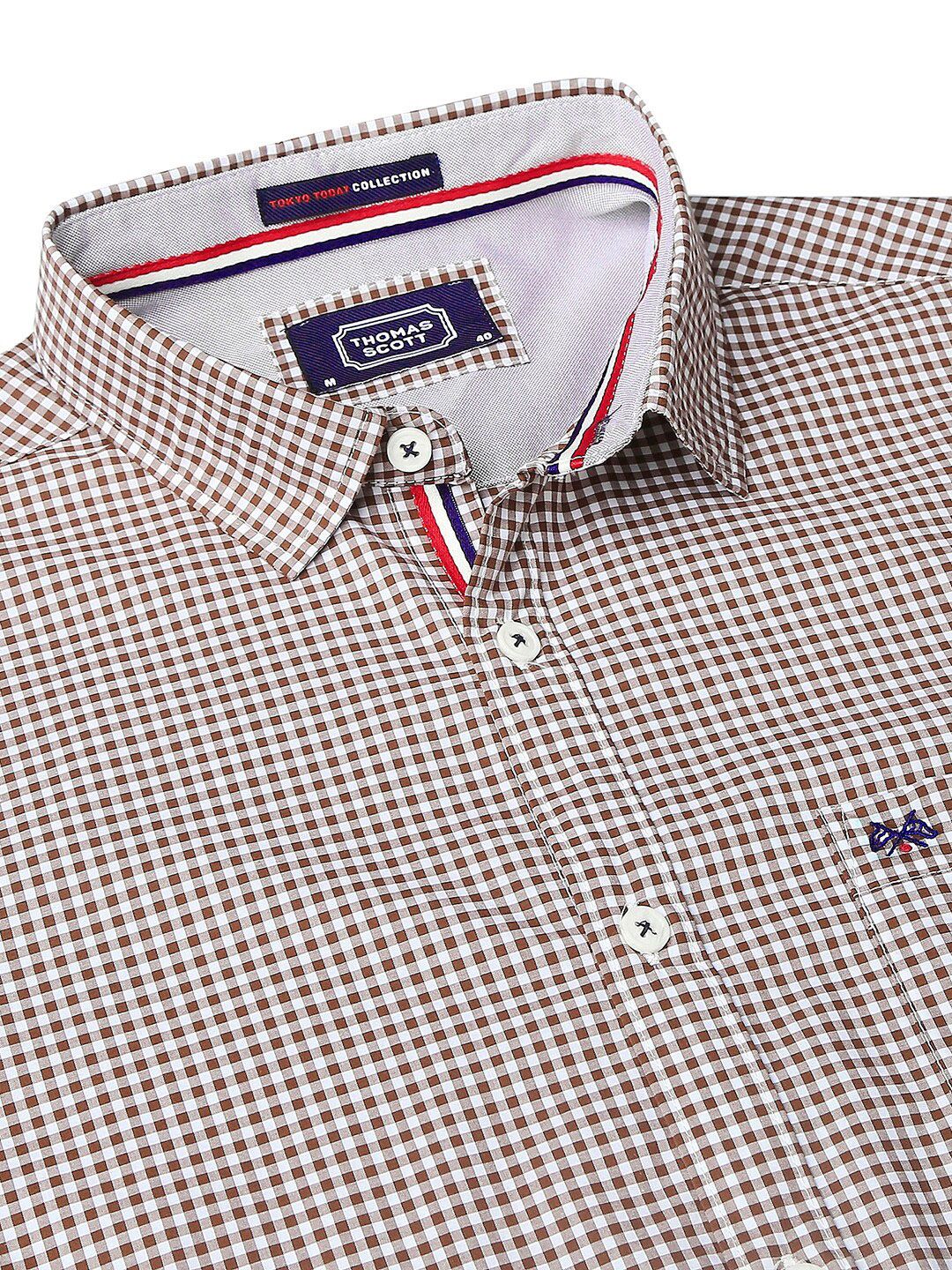 Thomas Scott Men Brown Relaxed Gingham Checks Checked Pure Cotton Casual  Sustainable Shirt