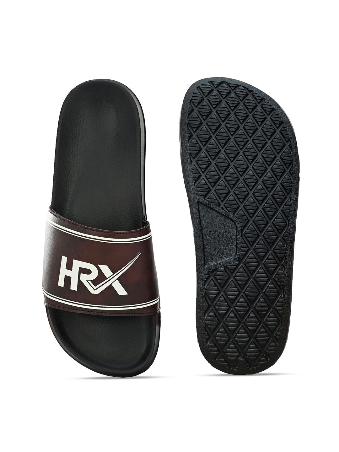 HRX by Hrithik Roshan Men Coffee Brown & Black Brand Logo Printed Sliders