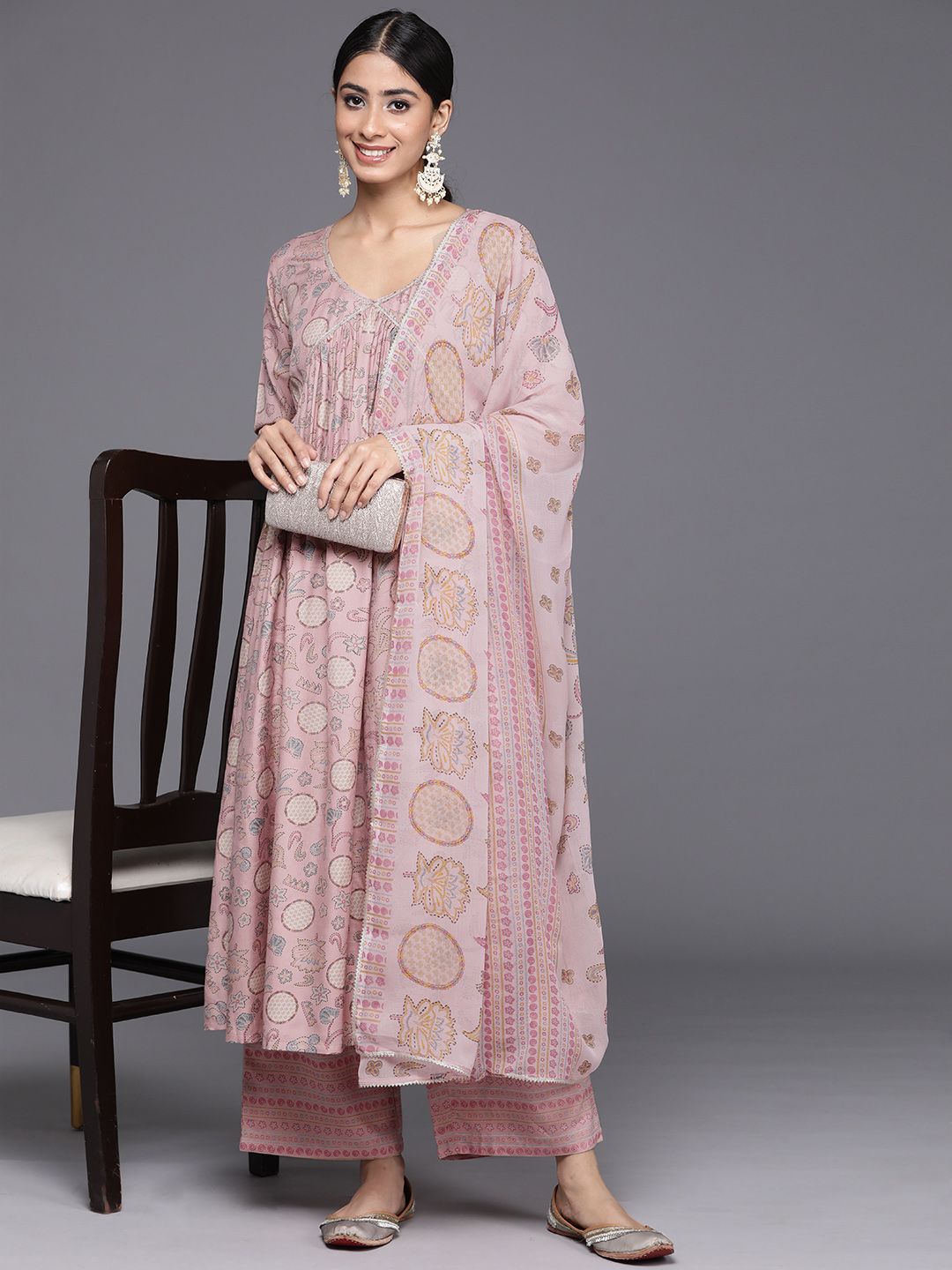 Libas Women Floral Printed Pleated Gotta Patti Kurta with Trousers & With Dupatta
