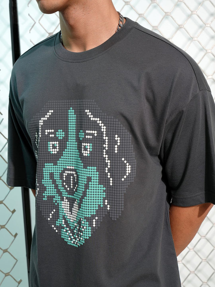 Highlander Graphic Printed Neck Drop-Shoulder Lengan T-Shirt Besar