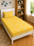 Moda Rapido X KLOTTHE Yellow & White Geometric 300 TC Single Bedsheet with 1 Pillow Covers