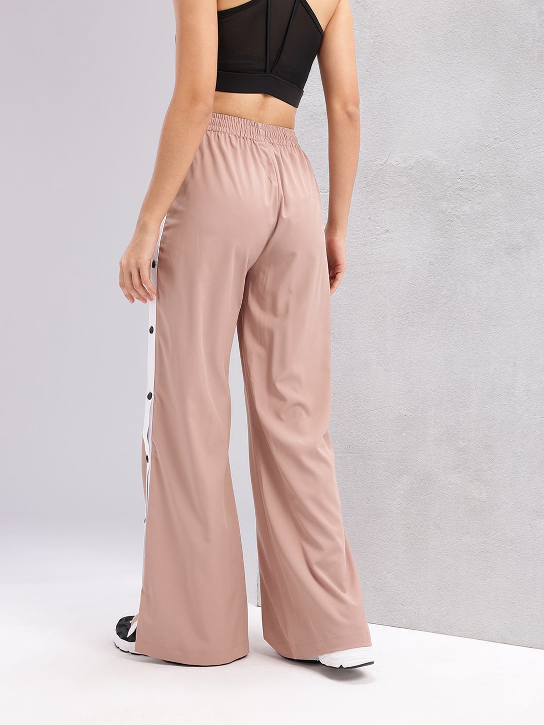 HRX by Hrithik Roshan Women Side Snap-Buttoned Stripe Flared Lifestyle Track Pants