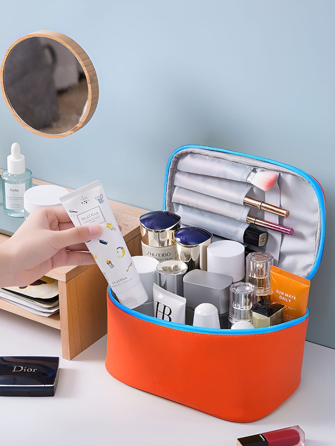 Cortina Orange Water Resistant Makeup Organiser