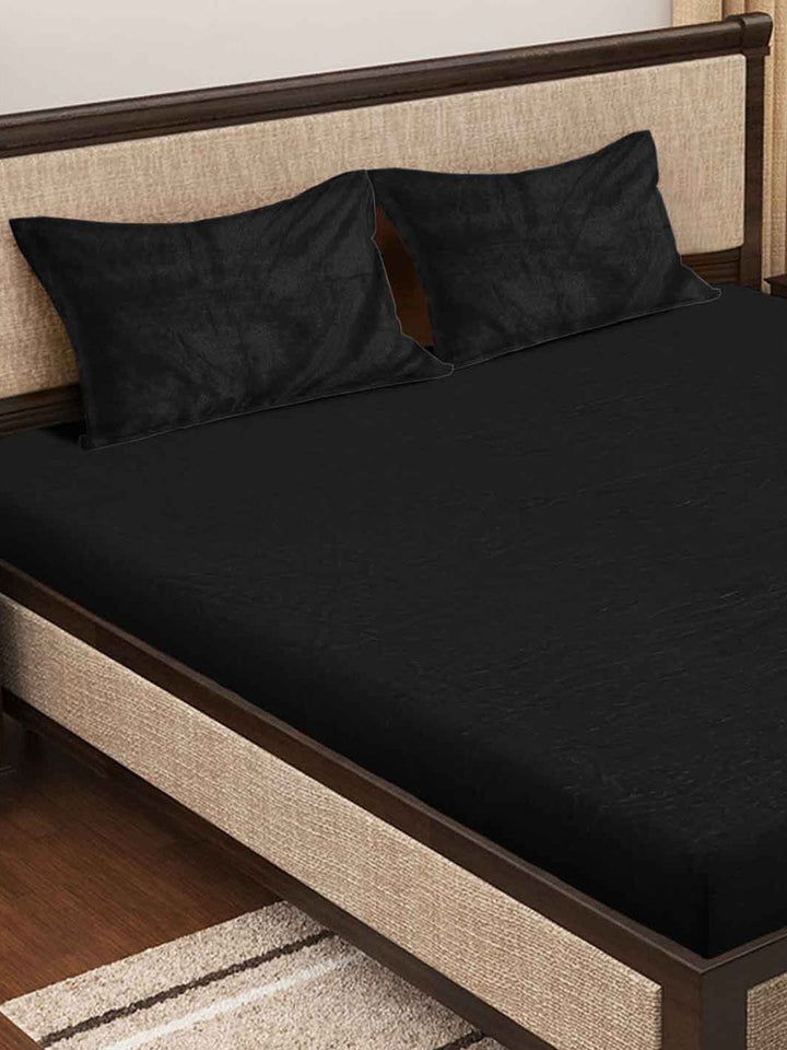 Myntra Elegant Homes Solid Fitted 300 TC King Woolen Bedsheet & 2 Pillow Covers-250X225cm