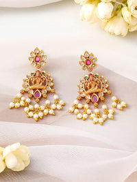 Rubans 24K Gold-Plated Lakshmi Temple Necklace Set with Ruby Stones & Pearl Detailing