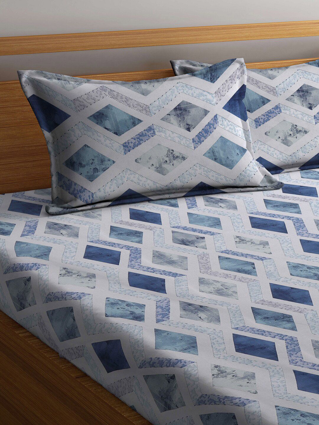 KLOTTHE Blue Floral Printed Dilengkapi 400 TC Kapas Cadar King & 2 Sarung Bantal