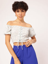 DressBerry Floral Sass Printed Off-Shoulder Bardot Crop Top
