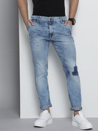 The Indian Garage Co Men Blue Slim Fit Low Distress Light Fade Stretchable Jeans