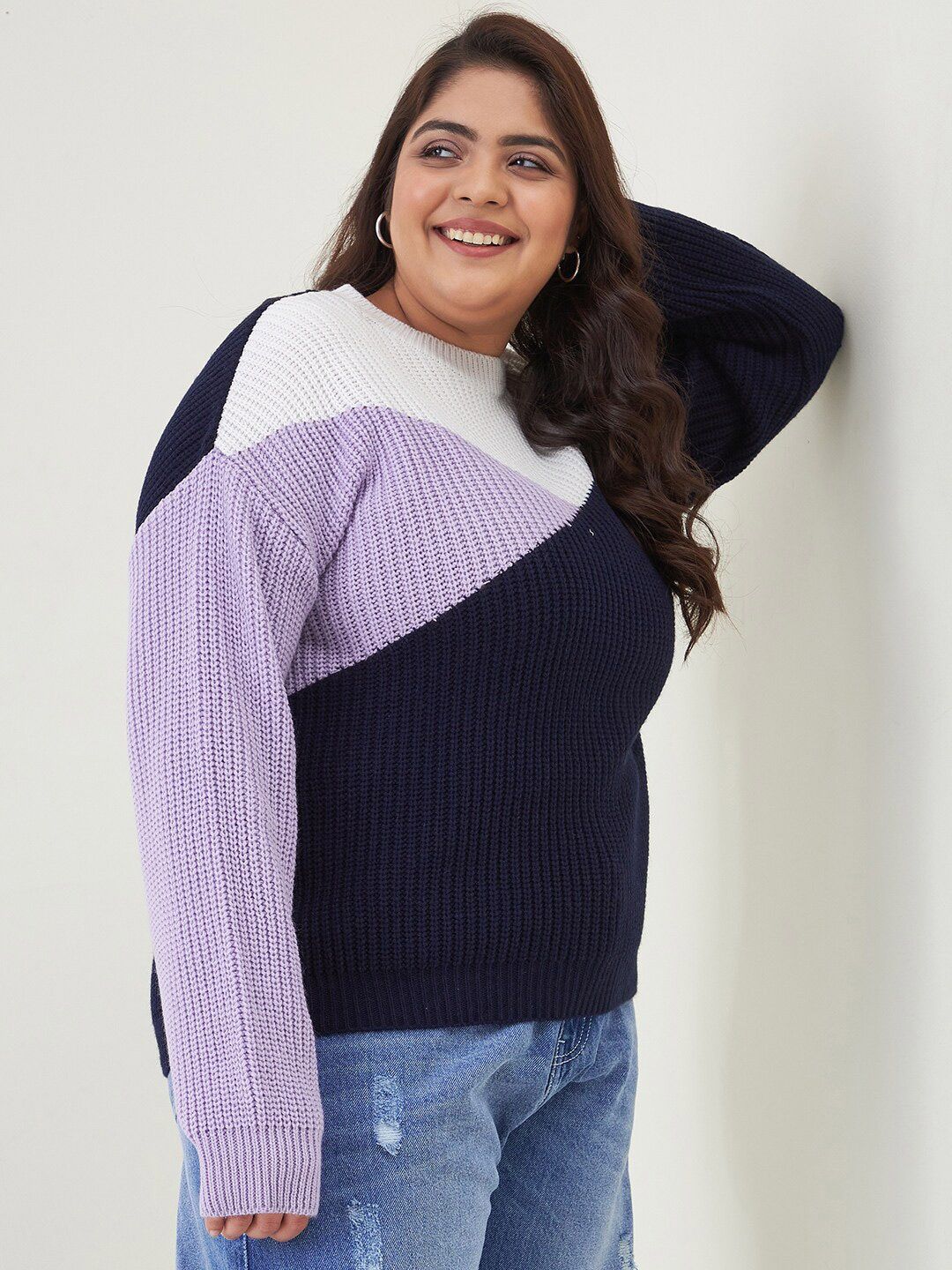 CURVY STREET Women Plus Size Colourblocked Acrylic Pullover