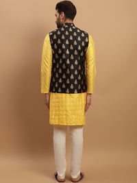 SOJANYA Geometric Embroidered Regular Kurta with Churidar & Woven Design Nehru Jacket