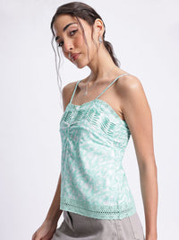 DressBerry Pleated Perfection Smocked Lace Inserts Printed Top