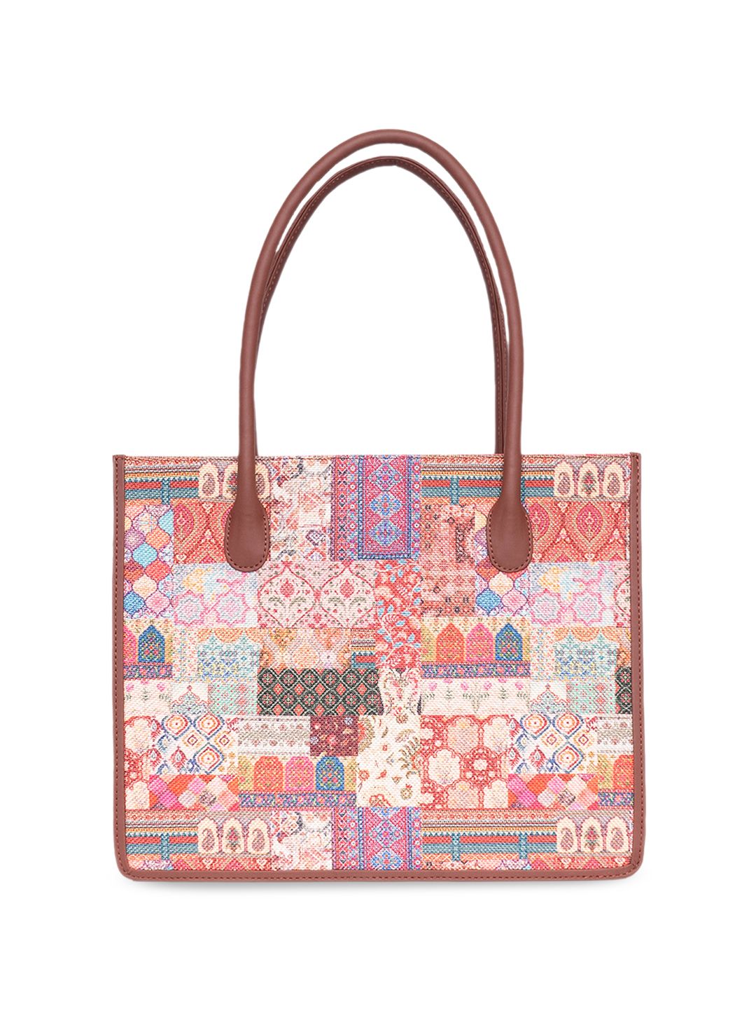 ZOUK Ethnic Motifs Printed Oversized Shopper Jute Handheld Bag