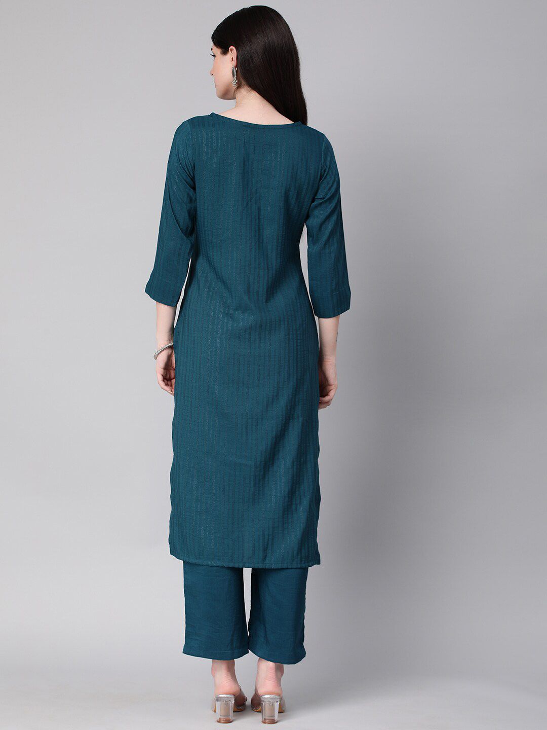 KALINI Woven Design Striped Straight Kurta With Trousers