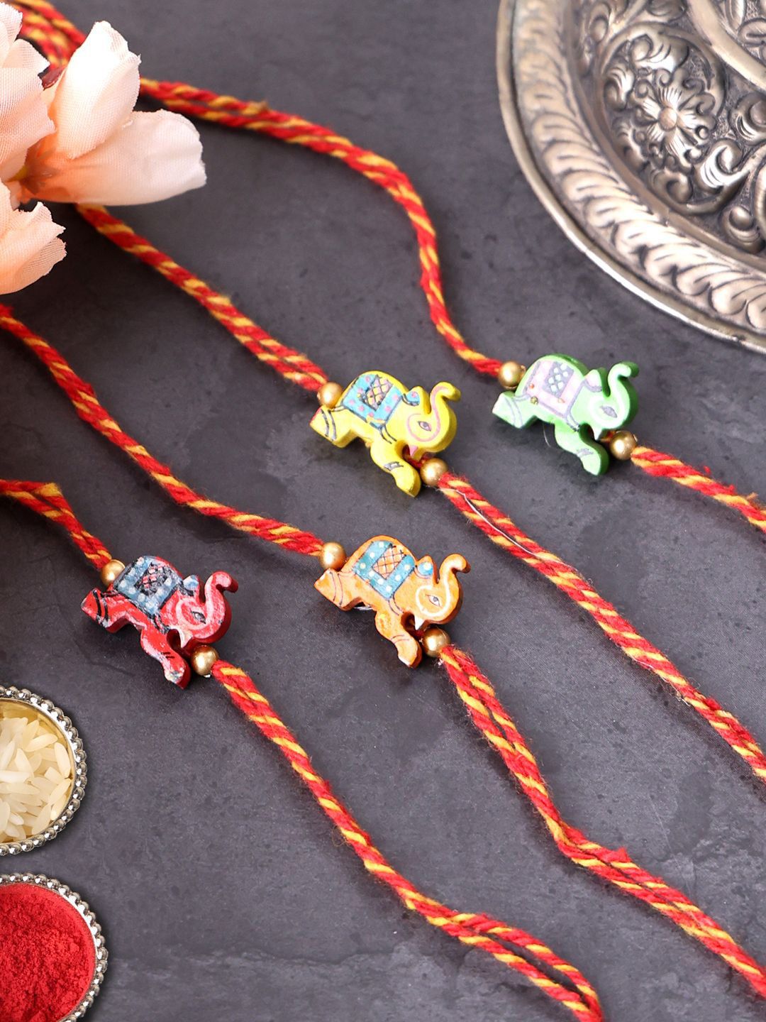 Set PANASH 4 Rakhis Berbentuk Gajah Bersalut Emas Uniseks Dengan Roli Chawal