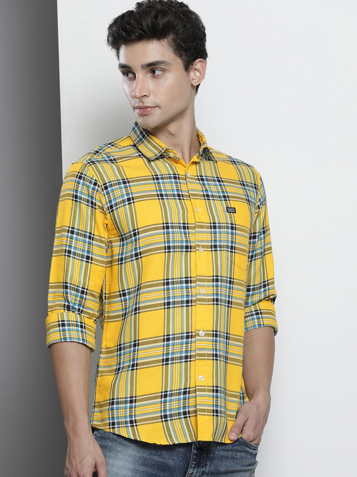 The Indian Garage Co Men Yellow Tartan Checked Casual Shirt
