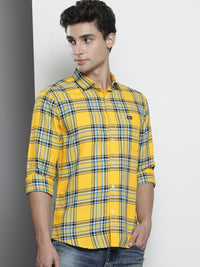The Indian Garage Co Men Yellow Tartan Checked Casual Shirt