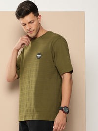 Difference of Opinion Men Olive Green Cotton Drop-Shoulder Oversized Fit T-shirt