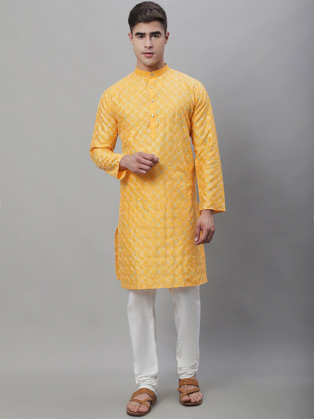 SOJANYA Geometric Embroidered Regular Kurta With Churidar