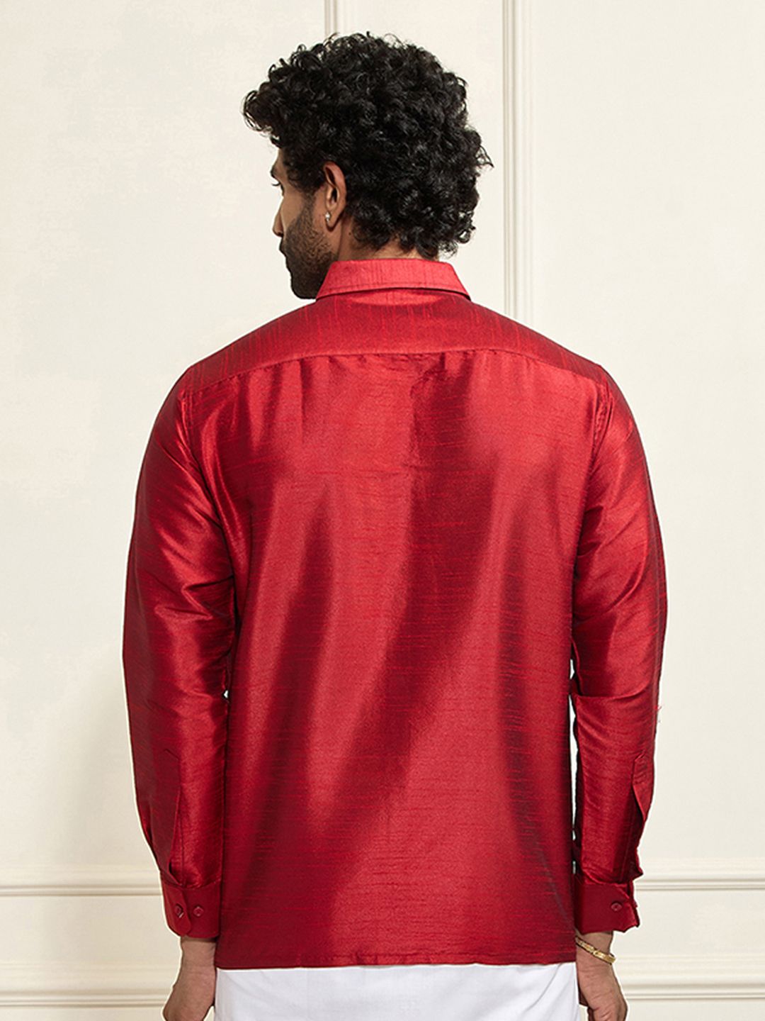 VASTRAMAY Premium Spread Collar Silk Shirt
