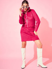 Athena Fuchsia Self-Design Quilted Straight Skirt