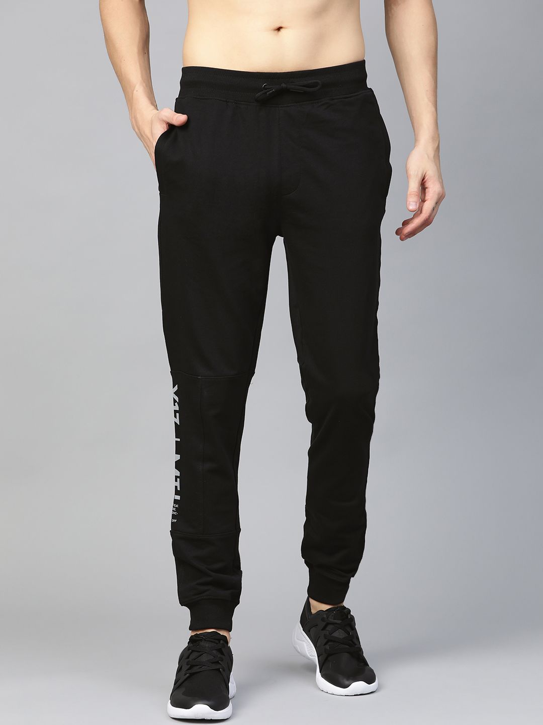 HRX by Hrithik Roshan Men Jet Black Solid Regular Fit Bio-Wash Lifestyle Joggers