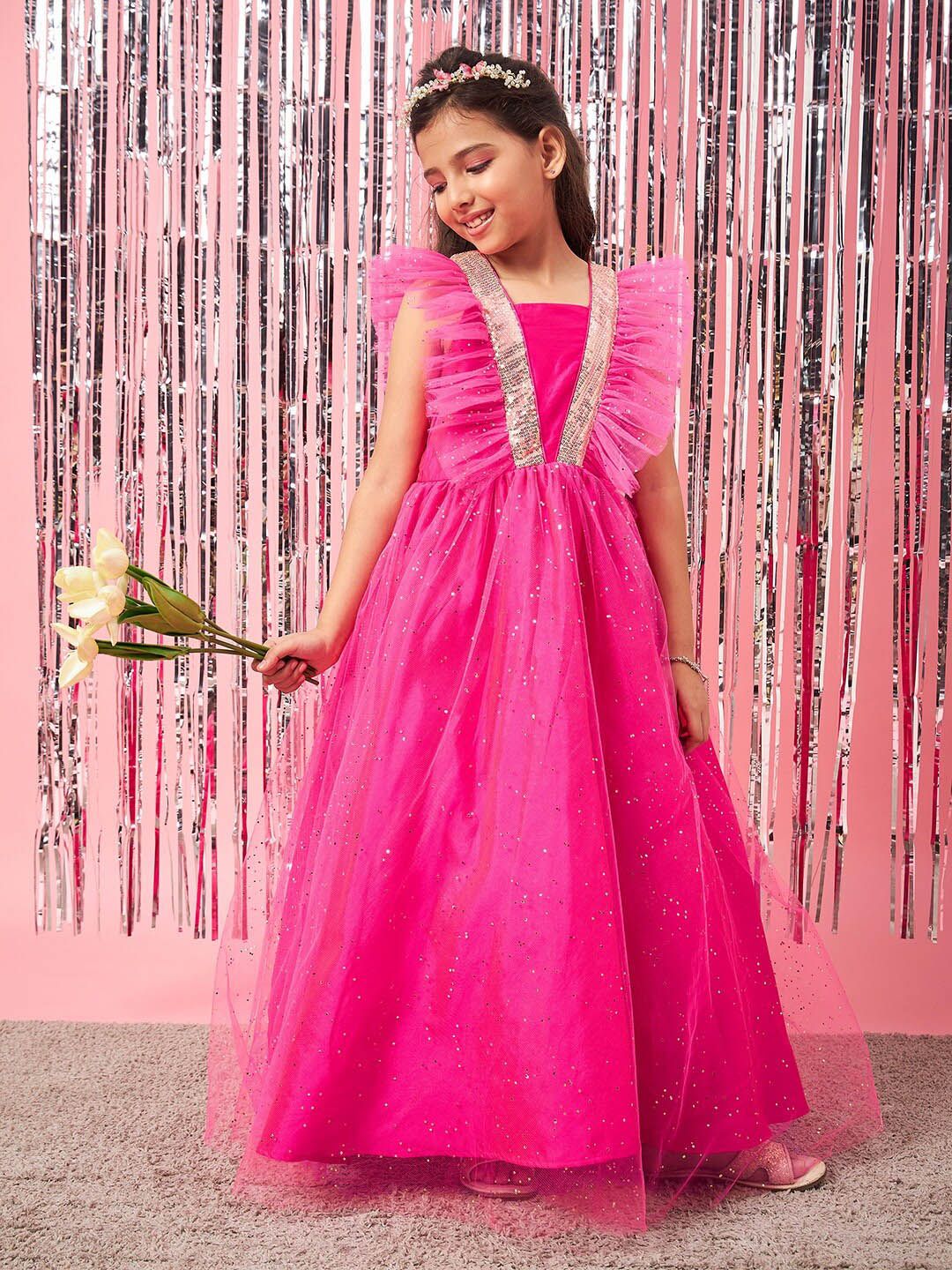 pspeaches Girls Embellished Sequinned Fit & Flare Maxi Dress