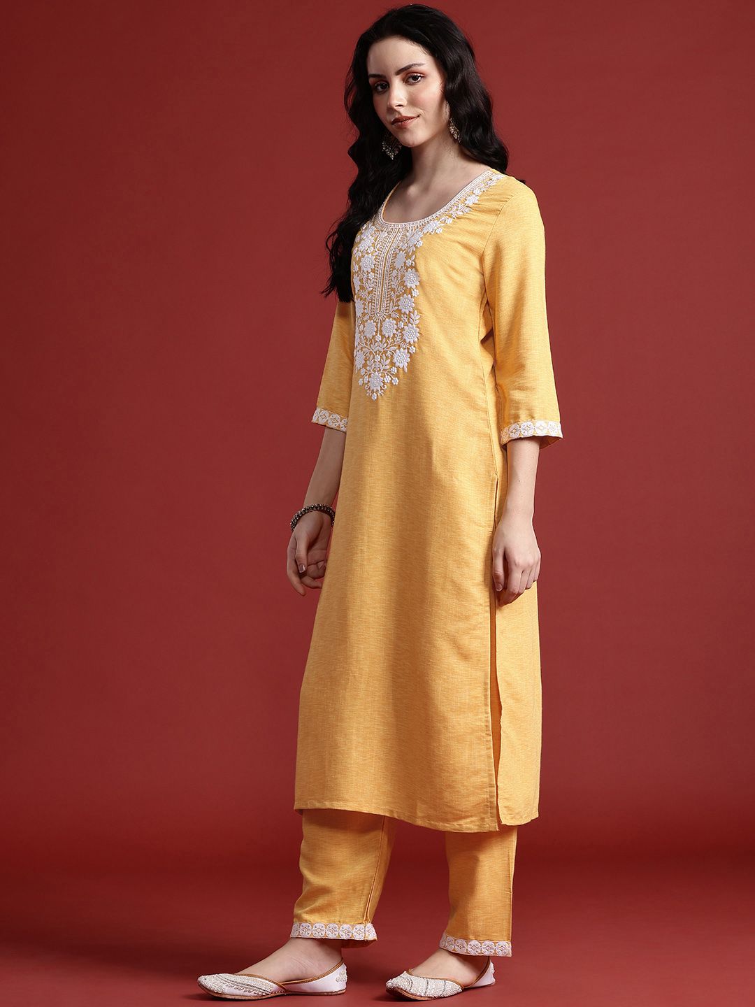 Anouk Yoke Design Regular Sequinned Kurta with Trousers &  Dupatta