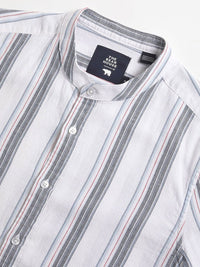 THE BEAR HOUSE Pure Cotton Striped Slim Fit Mandarin Collar Casual Shirt
