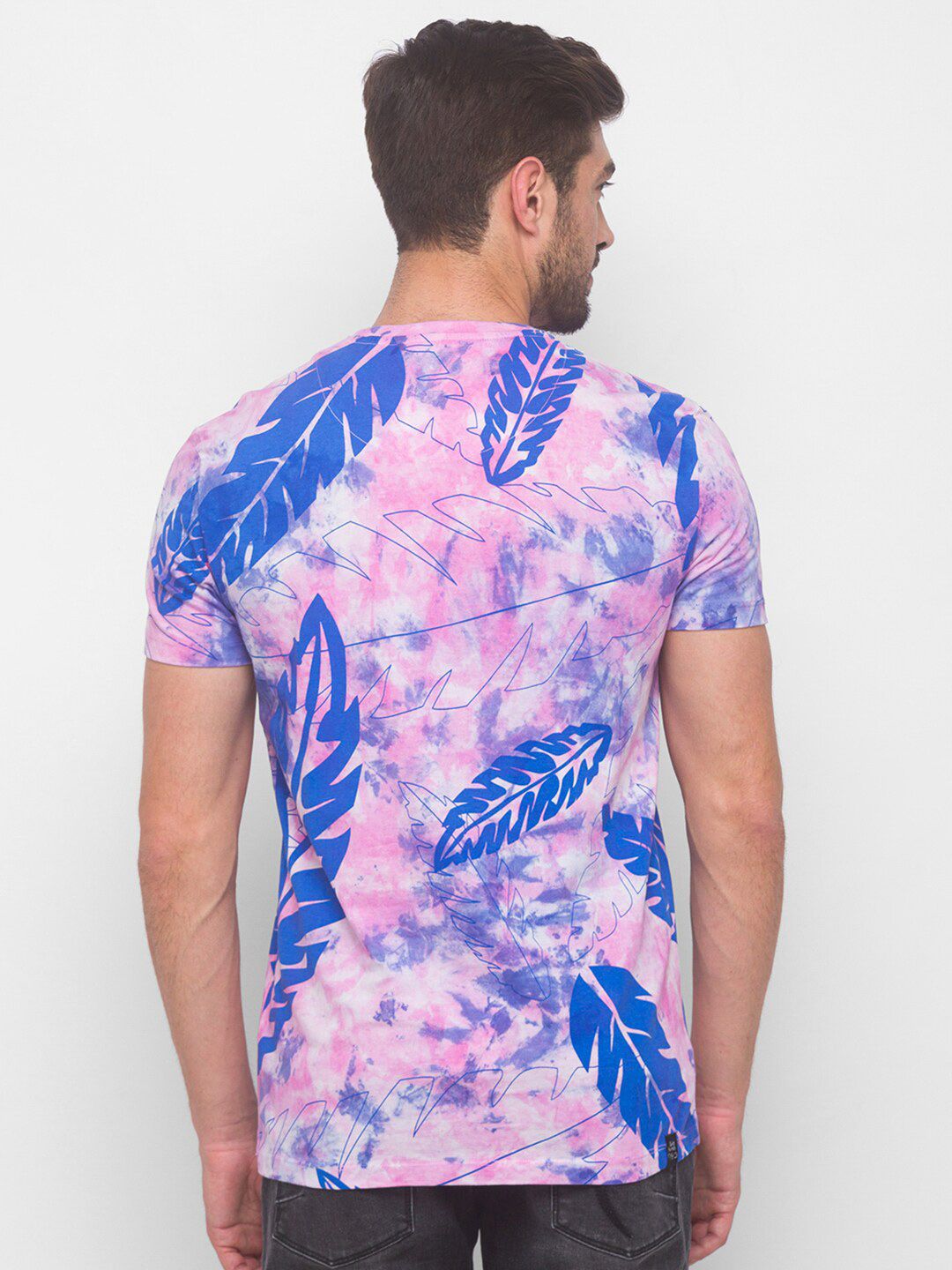 Being Human Men Pink & Blue Printed Pure Cotton T-shirt