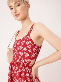 DressBerry Classy Chic Floral Printed Cut-Outs Smocked A-Line Mini Dress
