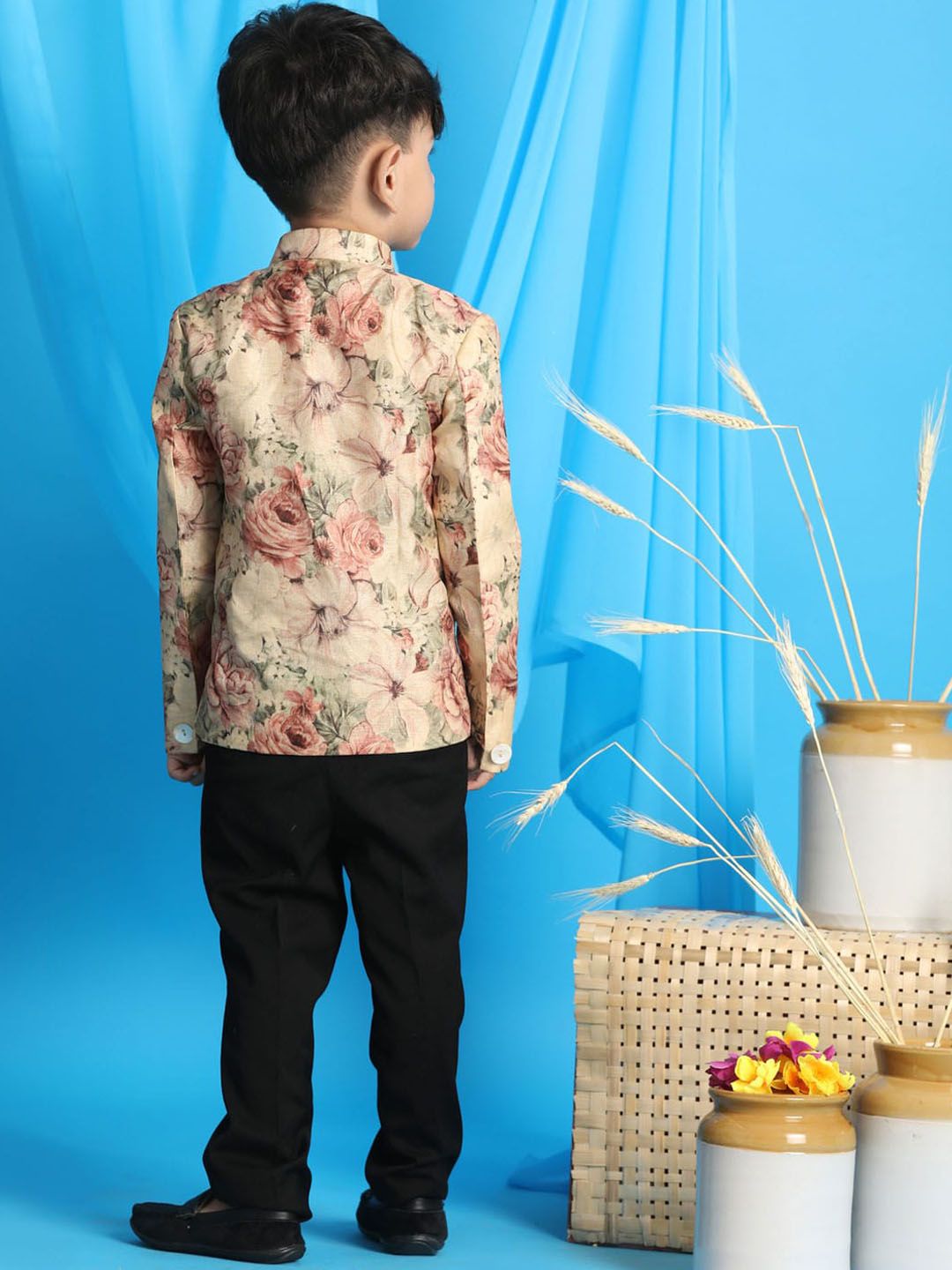 VASTRAMAY Boys Beige Printed Jodhpuri Blazers