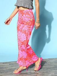 Berrylush Women Red Floral Printed Flared High-Rise Trousers