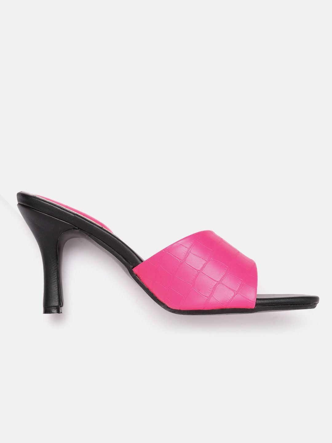 DressBerry Fuchsia Pink Croc Textured Slim Heels