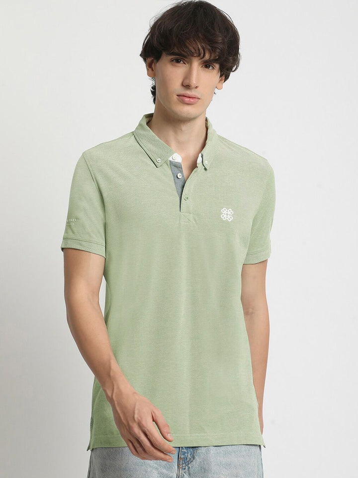 THE BEAR HOUSE Men Polo Collar Regular Fit Pure Cotton Solid T-shirt