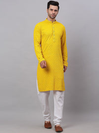 Jompers Men Floral Embroidered Sequinned Pure Cotton Kurta with Churidar