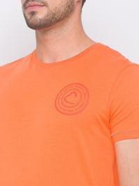 Being Human Men Orange Pure Cotton Brand Logo Printed Monochrome Regular Fit T-shirt