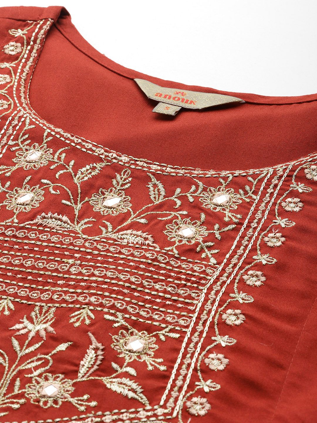 Anouk Ethnic Printed Yoke Embroidered Layered Kurta with Dupatta