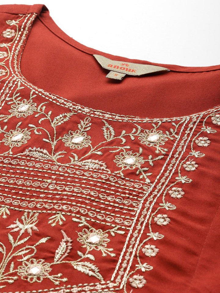 Anouk Ethnic Printed Yoke Embroidered Layered Kurta with Dupatta