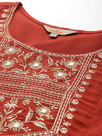 Anouk Ethnic Printed Yoke Embroidered Layered Kurta with Dupatta
