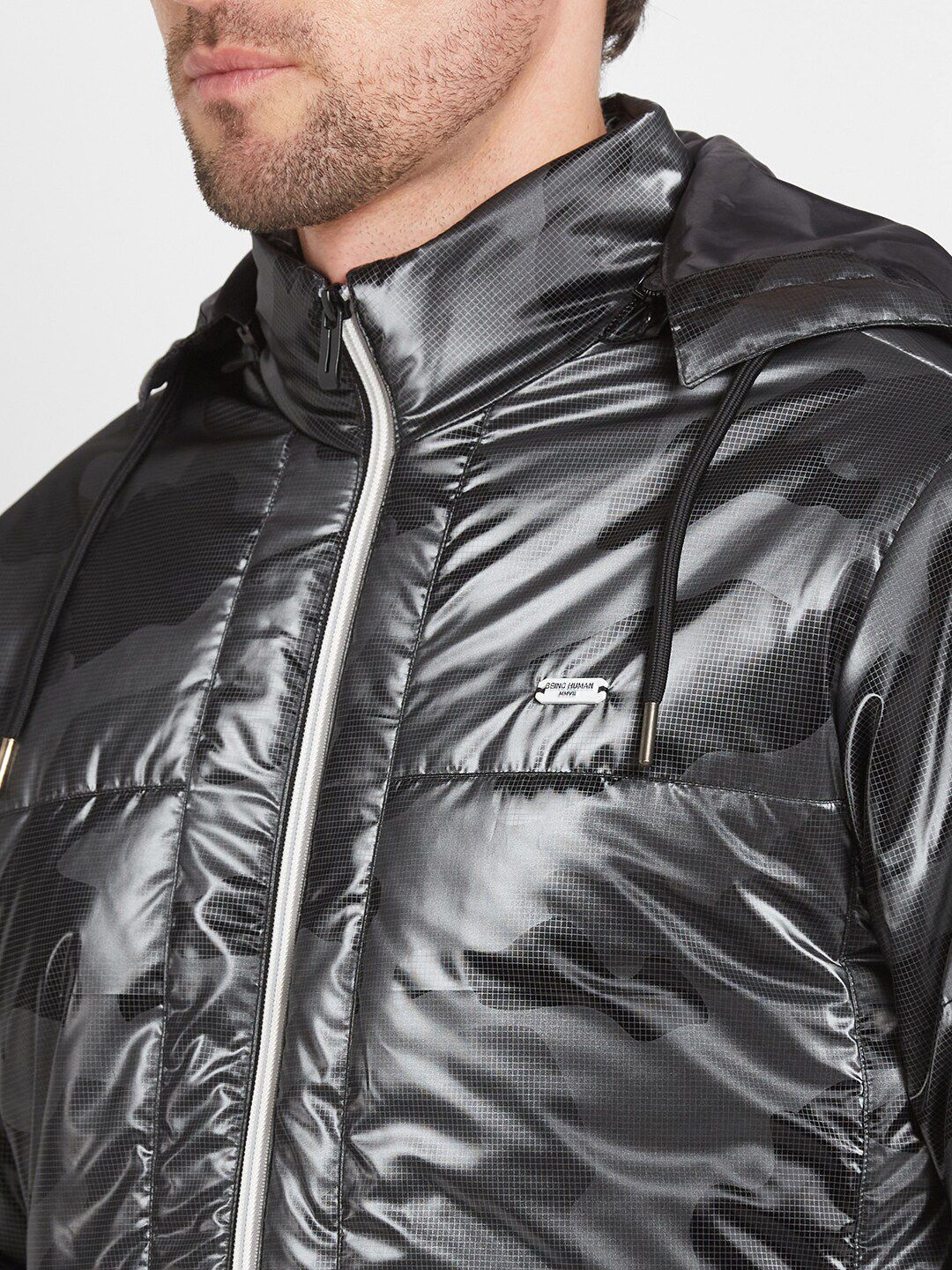 Being Human Camouflage Printed Hooded Puffer Jacket